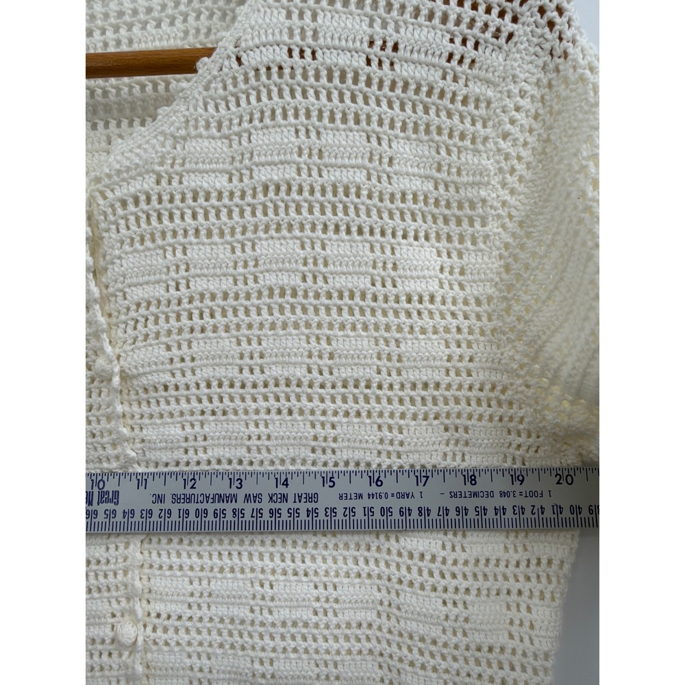 J. Jill Crochet Knit Cardigan Top XL Off White Ivory Short Sleeve Button Front - Picture 4 of 7